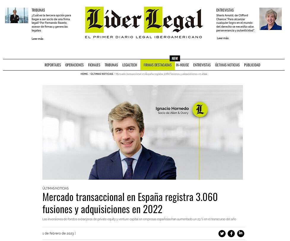 Mercado transaccional en Espaa registra 3.060 fusiones y adquisiciones en 2022
